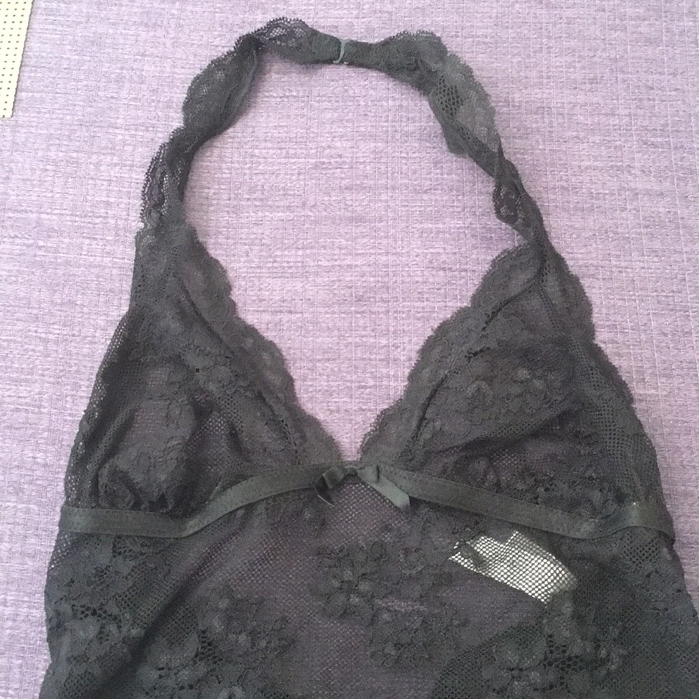 NWOT Victoria’s Secret Black Lace Halter Teddy